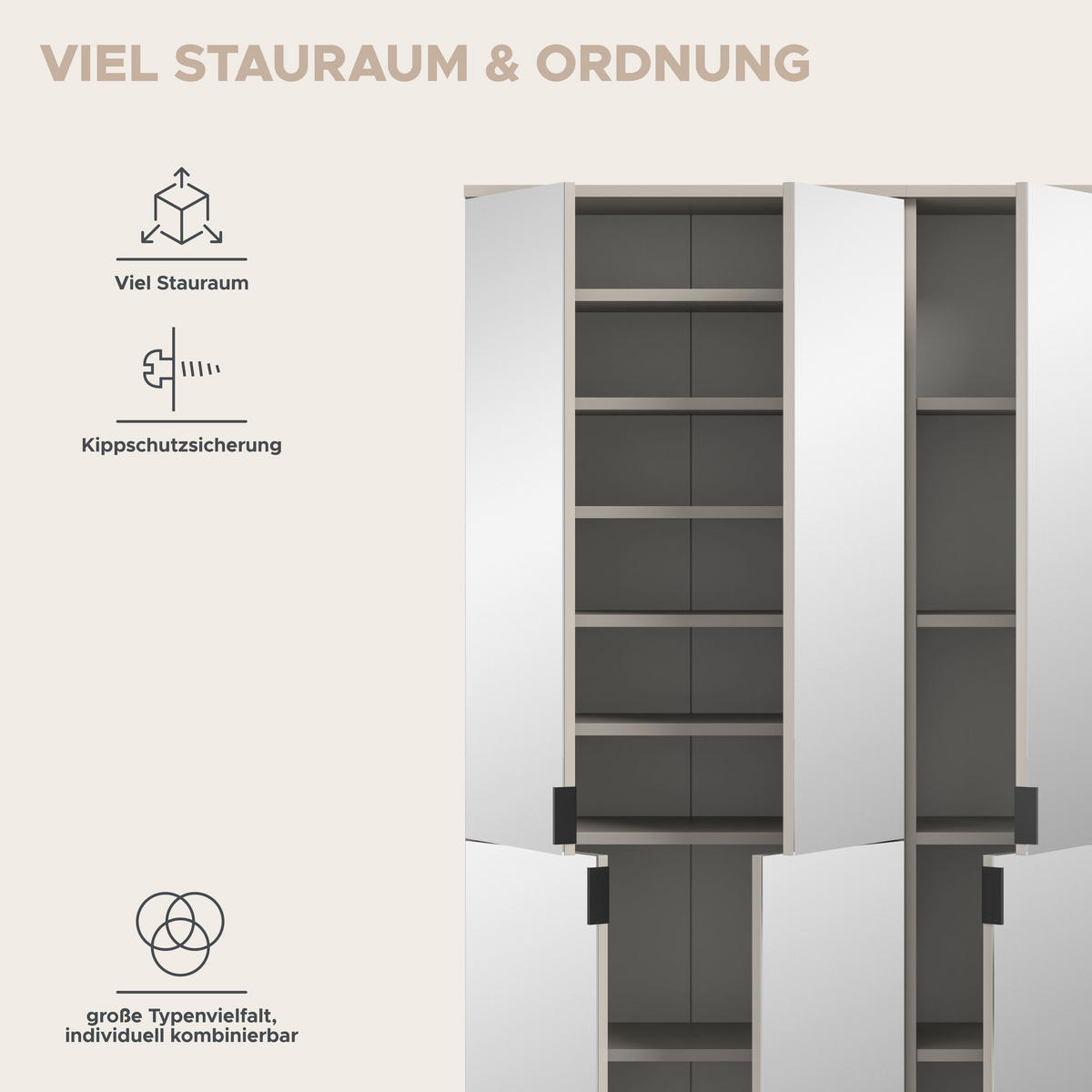 GARDEROBE Nexus (B/H/T: ca. 91/193/34 cm) in Kaschmir/Spiegelglas - Kaschmir, Holzwerkstoff (91/193/34cm)
