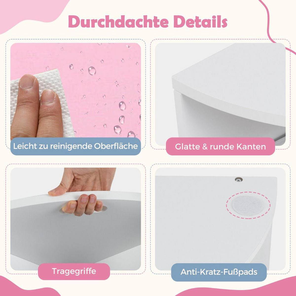 KINDERTISCHE mit Stühlen rosa(5-tlg) - Pink, Holzwerkstoff (79/51/79cm) - COSTWAY
