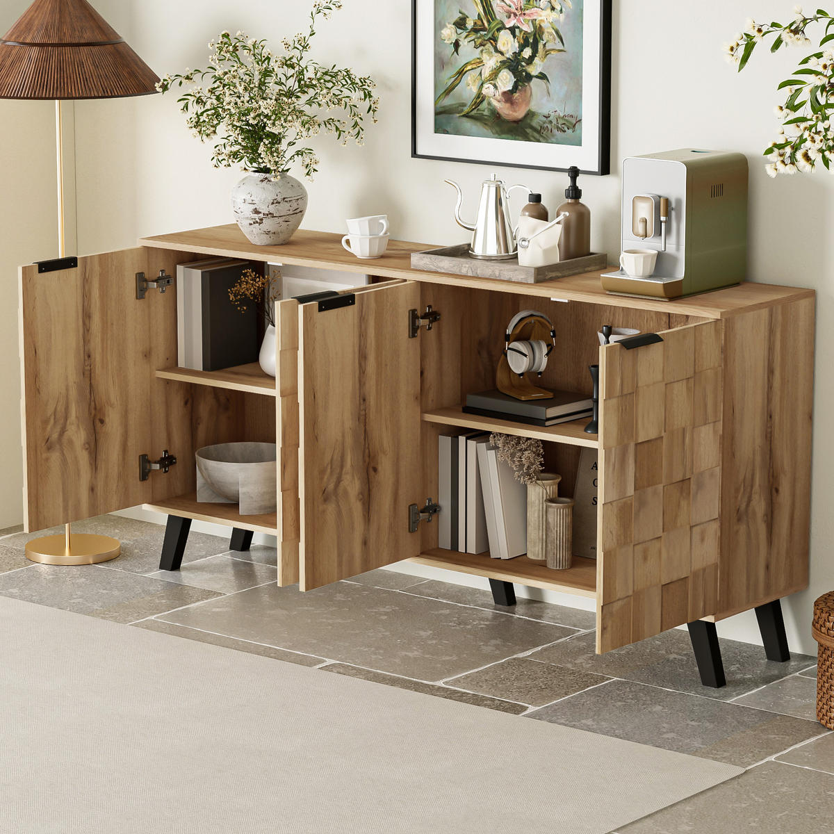 SIDEBOARD in Eiche Optik Stil mit 3 Türen, 160.5/35.5/78cm - Braun, Holzwerkstoff (35.5/78/160.5cm) - Urban Meuble