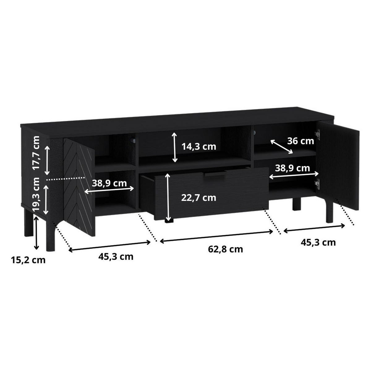 TV-LOWBOARD Malumi MM-5 160 x 57 x 40,5 cm Schwarz Paintflow - Schwarz, Holzwerkstoff/Metall (160/57/40.5cm) - Koseto