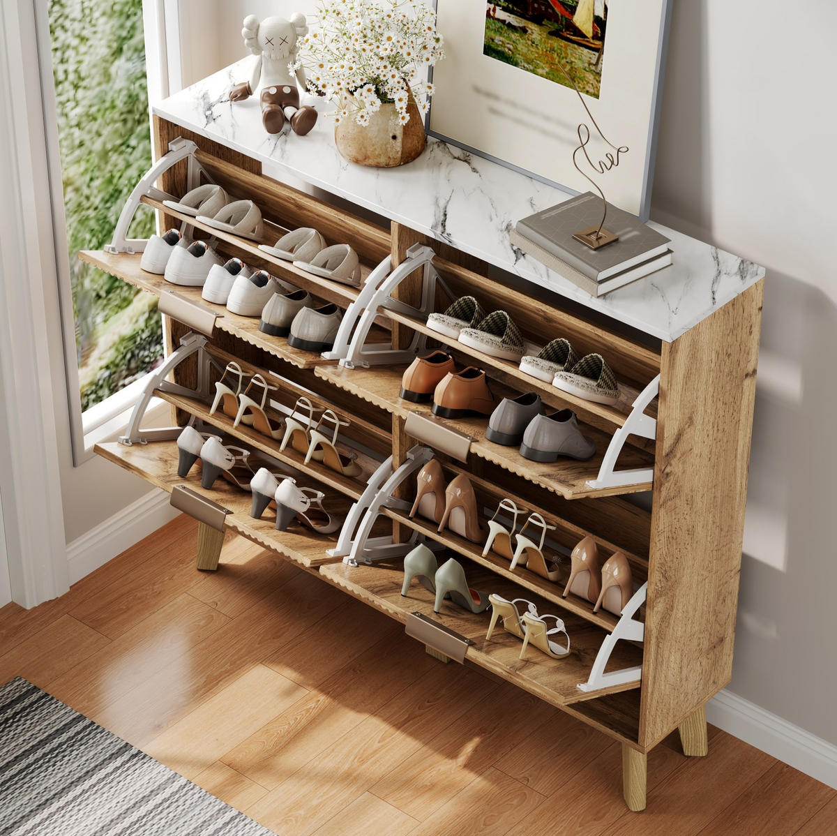 SCHUHSCHRANK mit 4 Klapptüren 105 x 24 x 95,5 cm MDF Natural - Naturfarben, Holz (24/95.5/105cm) - Beauniv