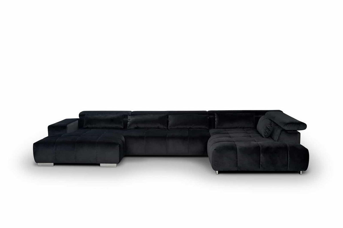 WOHNLANDSCHAFT XXL mit verstellbaren Kopflehnen, Velvet-Stoff - Silberfarben/Schwarz, Textil/Metall (225/73/409cm) - Cotta