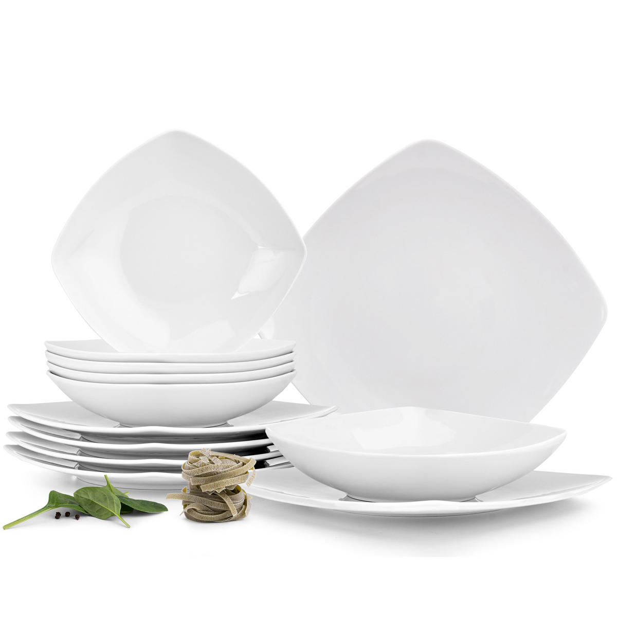 TAFELSERVICE CARLINA 6-Personen 12-tlg - Weiß, Keramik (25.5/2/25.5cm) - KONSIMO®