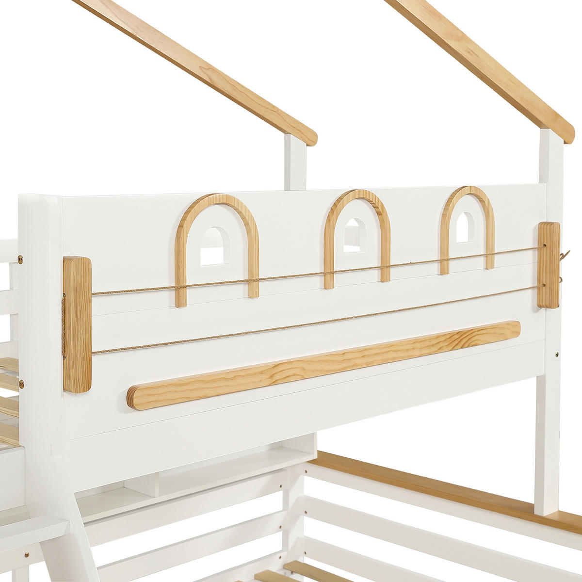 ETAGENBETT 120/200 cm DE-02263, in Weiß/Natur, mit 2 Schubladen und Treppe - Weiß, Holz/Holzwerkstoff (120/200cm) - ComfortXL