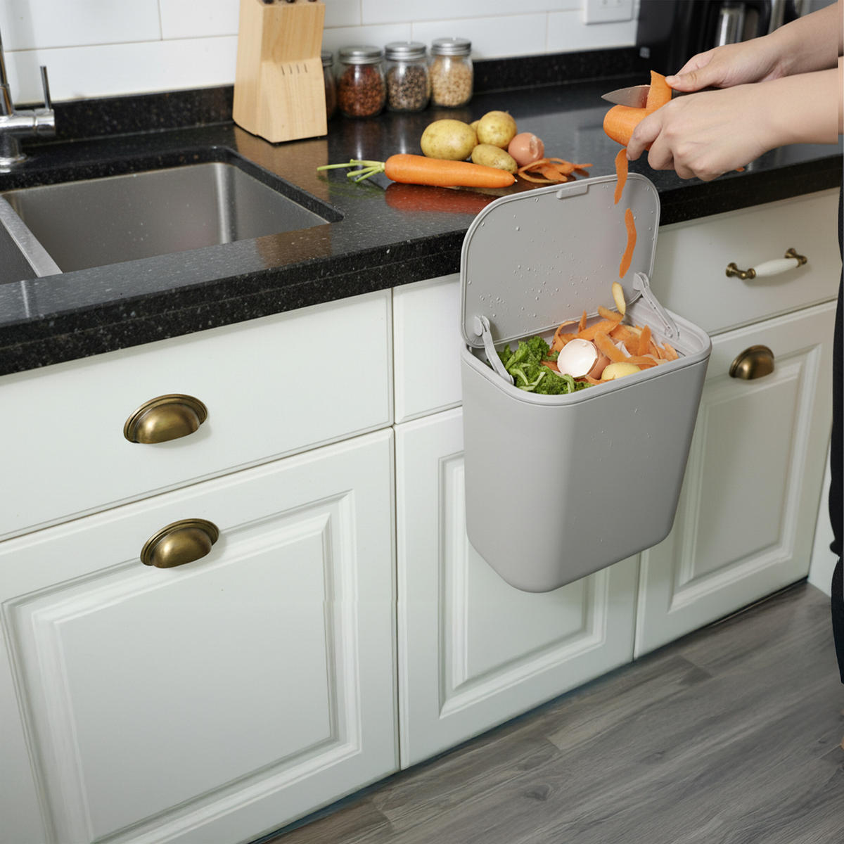 KÜCHENMÜLLEIMER 9L - Grau, Kunststoff (26/28.5/15.5cm) - Relaxdays