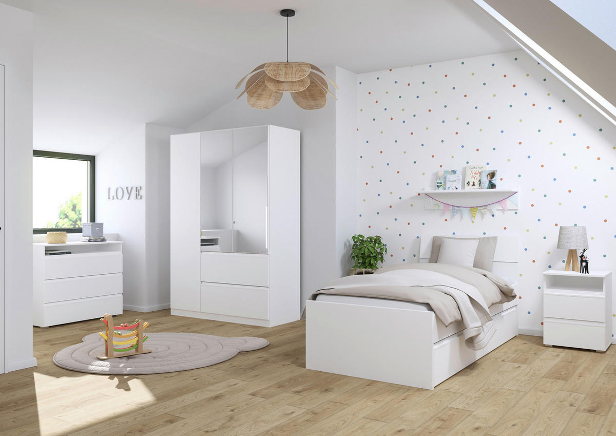 JUGENDZIMMER Joel in Weiß 5 teilig mit 90er Bett - Weiß, Holzwerkstoff (120/200/80cm)
