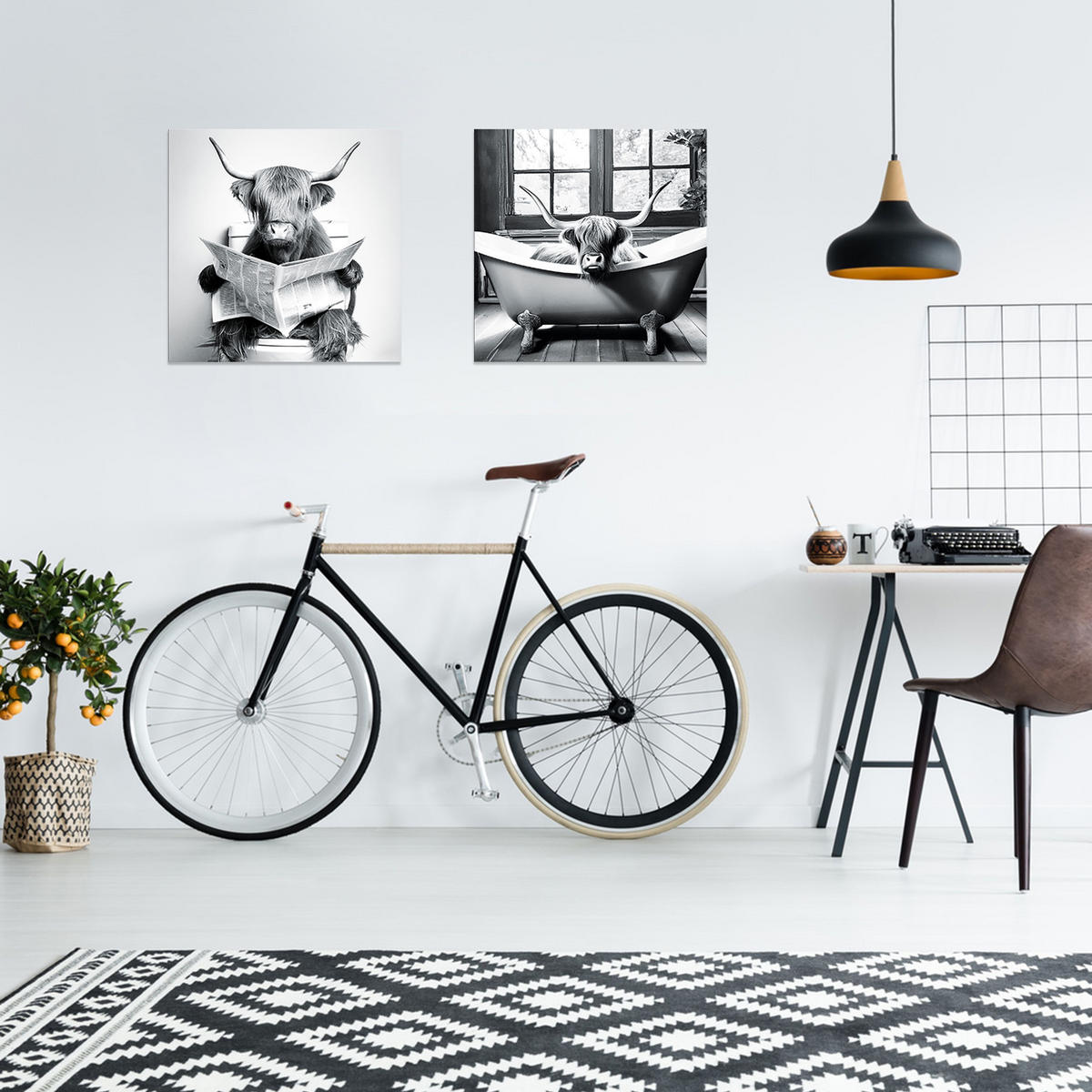 GLASBILD 50x50 cm Hochlandrind lustig schwarz weiß - Weiß, Glas (50/50cm) - artissimo