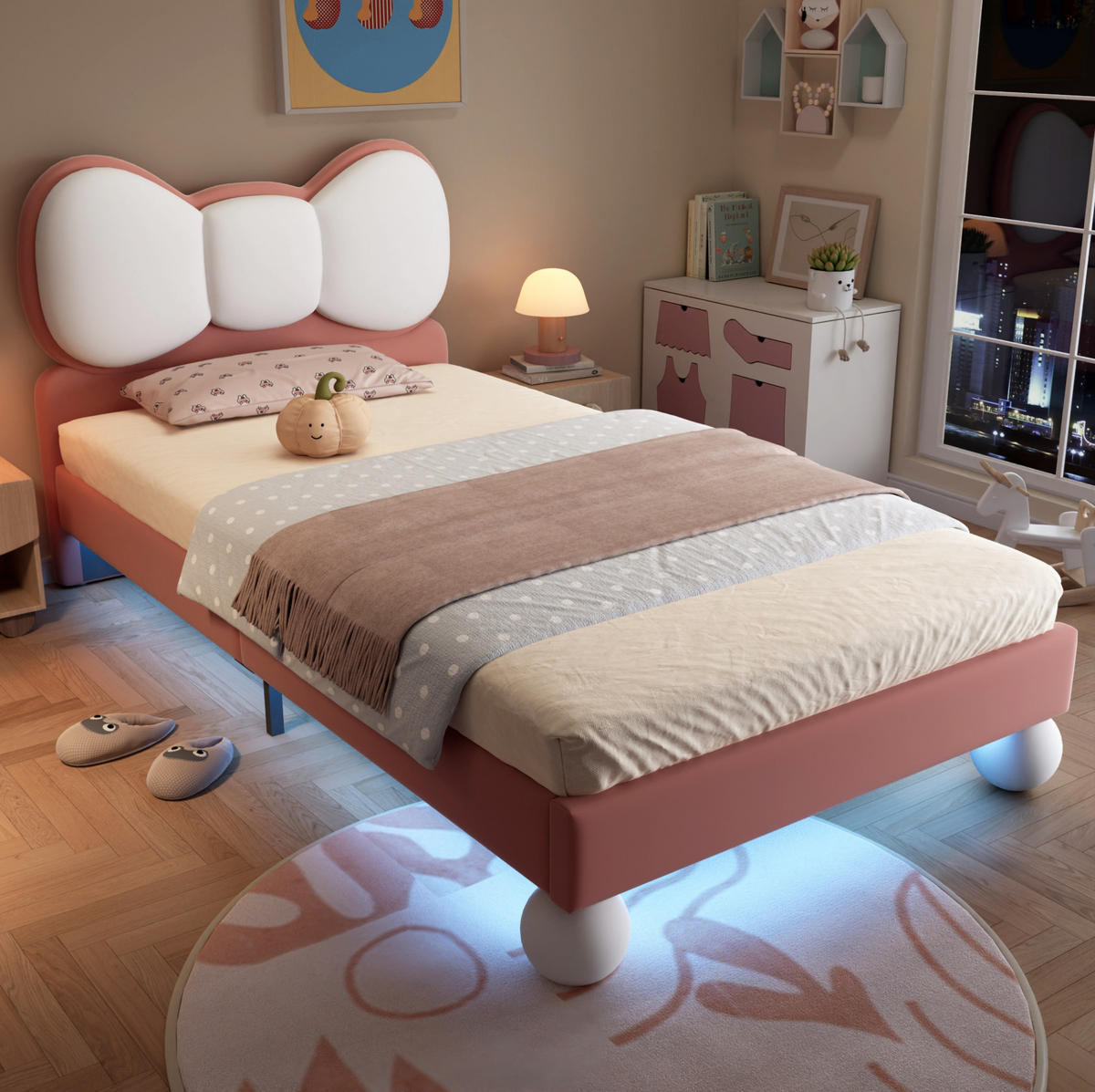 POLSTERBETT mit LED-Lichtleiste 90x200 cm Samt Beige-Rosa - Pink, Metall (90/200cm) - Beauniv