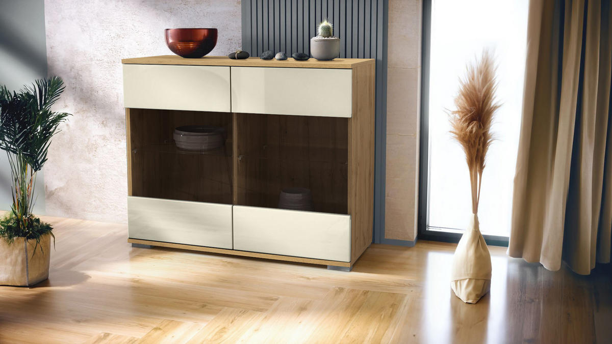 KOMMODE Bari Creme Hochglanz - Creme, Holzwerkstoff (92.5/75.5/35cm) - Vladon