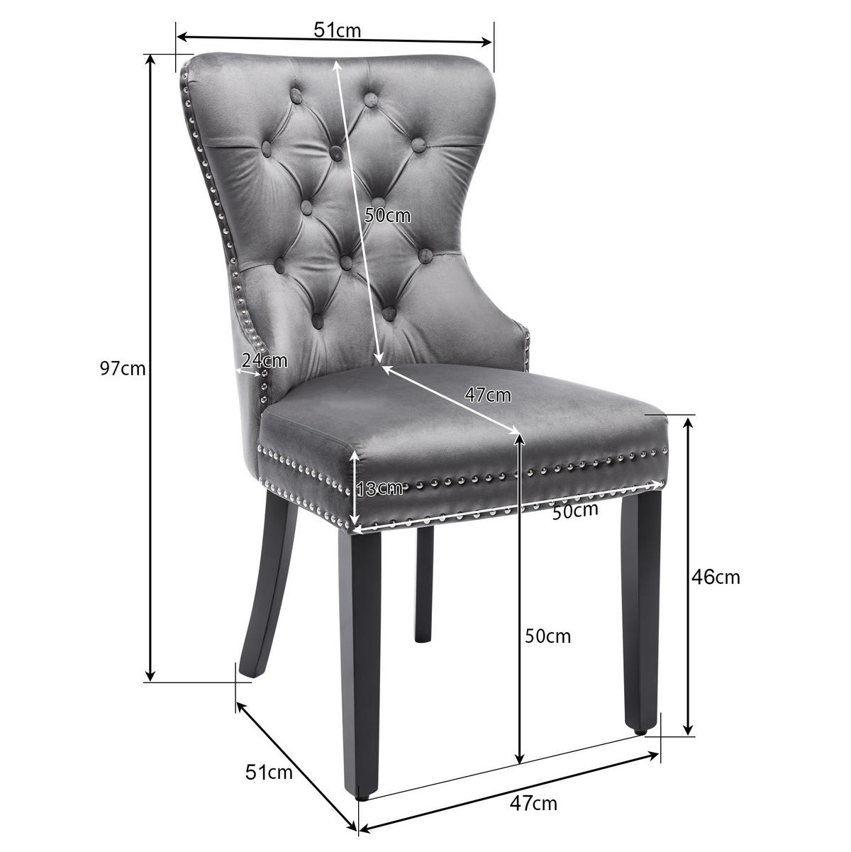 ESSZIMMERSTUHL 4er-Set gepolstert ca. 53 x 54 x 97 cm Samt Grau - Grau, Metall (51/97/47.2cm) - Meubliv