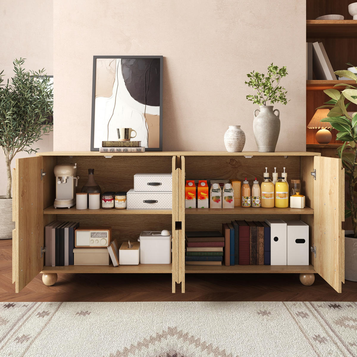 SIDEBOARD mit 4 Türen und verstellbaren Böden - Naturfarben, Holzwerkstoff (160/76/38cm) - FLIEKS