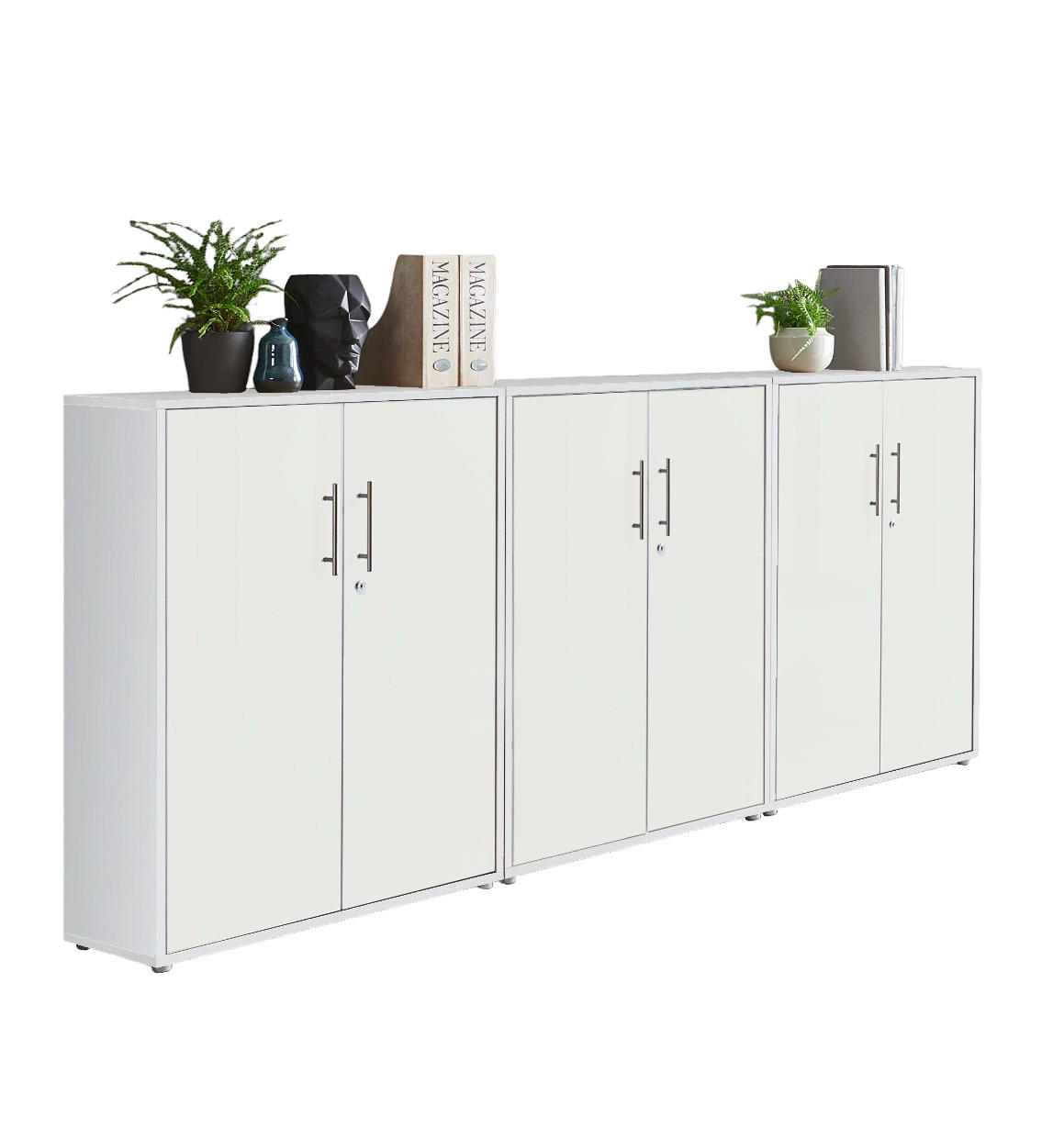 BÜROMÖBELSET 3-tlg. weiß / weiß matt - Weiß, Holz (253.2/113.6/33cm)