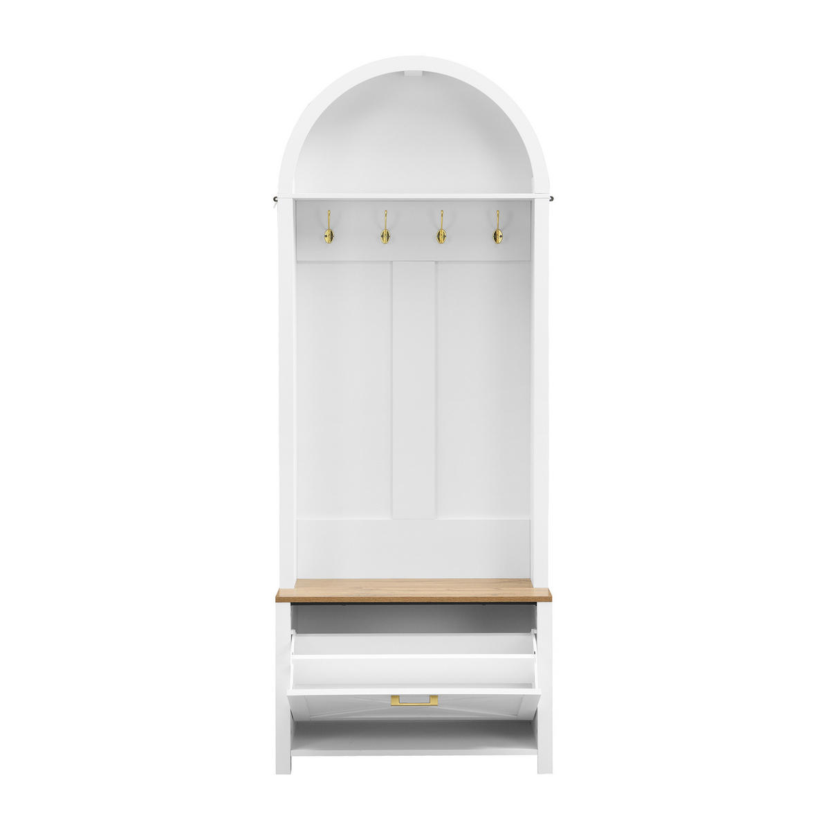 GARDEROBE 75/195/35 cm Weiß/Holzfarben aus MDF mit Schuhfach und Haken - Weiß, Holzwerkstoff (35/195/75cm) - OKMYHOME