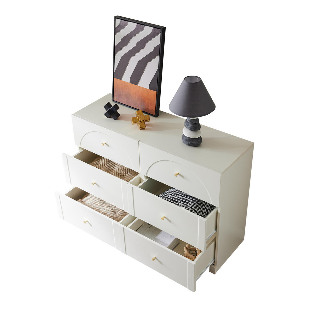 KOMMODE, 6 Schubladen, cremeweiß im romantischen Luxusstil, 120x40x82 cm, Weiß - Weiß, Holzwerkstoff (40/82/120cm) - Modfu