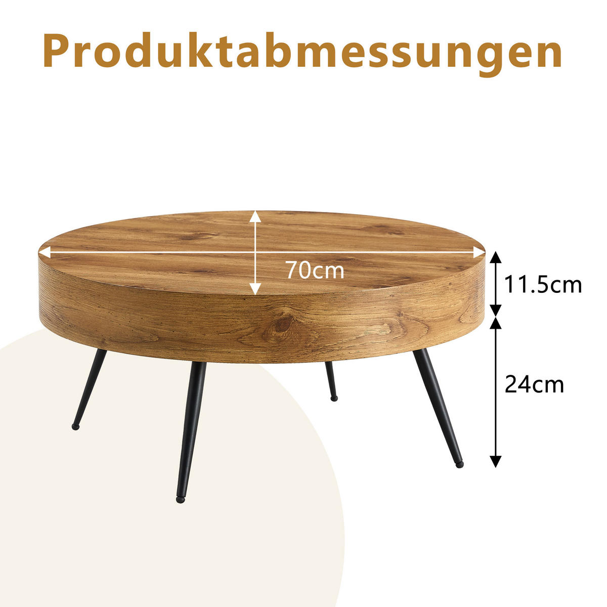 COUCHTISCH in Schwarz und Naturfarbe Wohnzimmertisch mit Holzoptik für Wohnzimmer, B70/T70/H35.5 cm - Schwarz/Naturfarben, Holzwerkstoff/Metall (70/70/35.5cm) - STILVORA