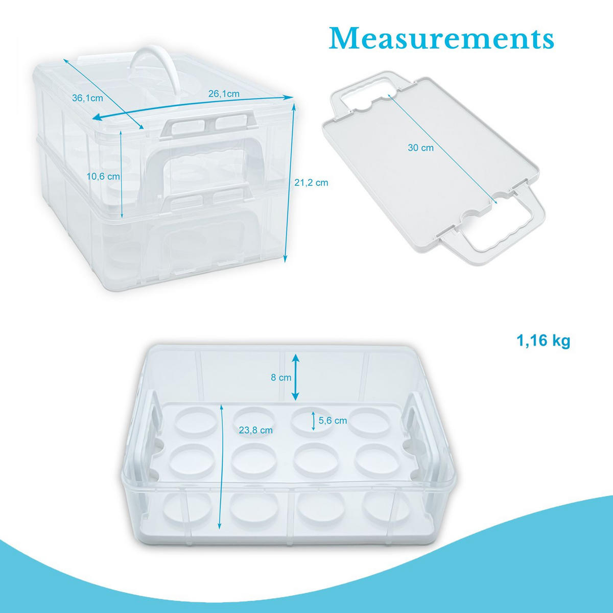 TRANSPORTBOX Behälter Kuchen - Weiß, Kunststoff (26.1/21.2/36.1cm) - Intirilife