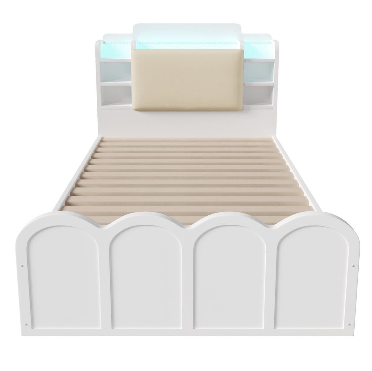 KINDERBETT 90/200 cm Weiß mit Stauraum, LED-Beleuchtung und USB- und Type-C-Anschlüssen - Weiß, Holz (90/200cm) - Flora Grace