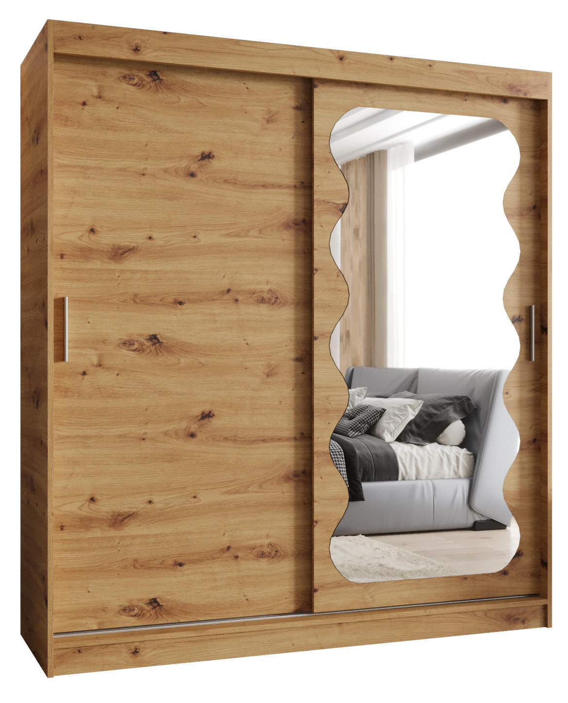 SCHWEBETÜRENSCHRANK 200/180/62 2-türig - Silberfarben/Eiche Artisan, Holz (180/200/62cm) - MÖBEL KRYSPOL