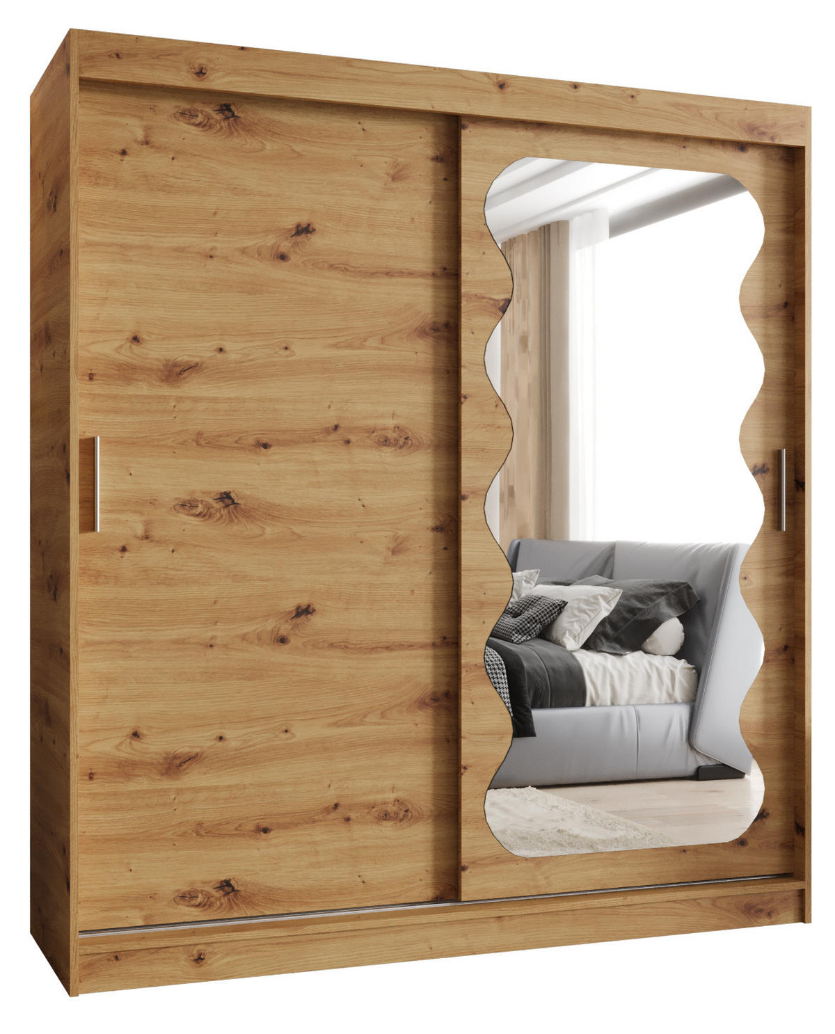 SCHWEBETÜRENSCHRANK 200/180/62 2-türig - Silberfarben/Eiche Artisan, Holz (180/200/62cm) - MÖBEL KRYSPOL