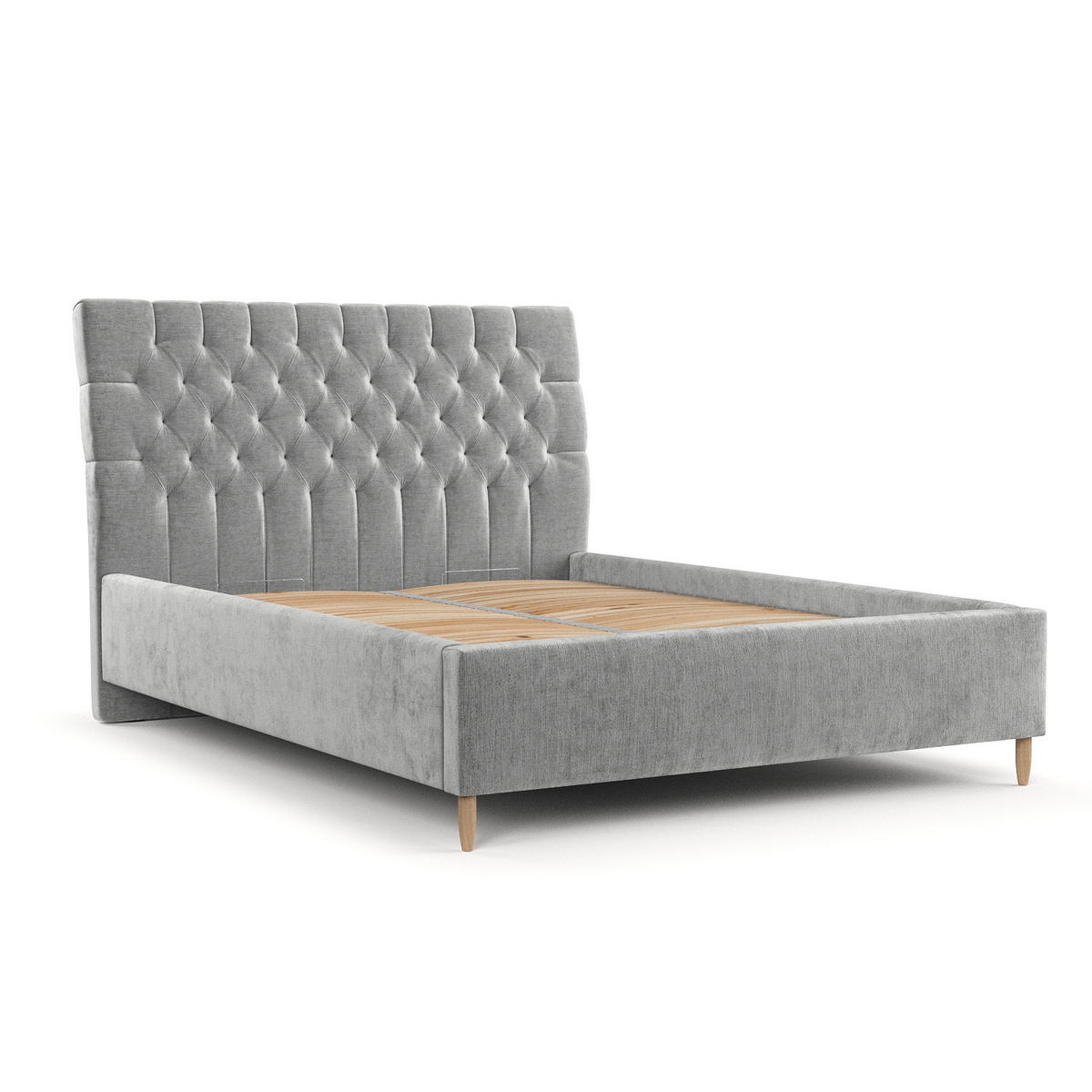 POLSTERBETT Lira 140/200 cm Hellgrau im Lotta Stoff - Hellgrau/Naturfarben, Holz/Holzwerkstoff (140/200cm) - AltaBeds