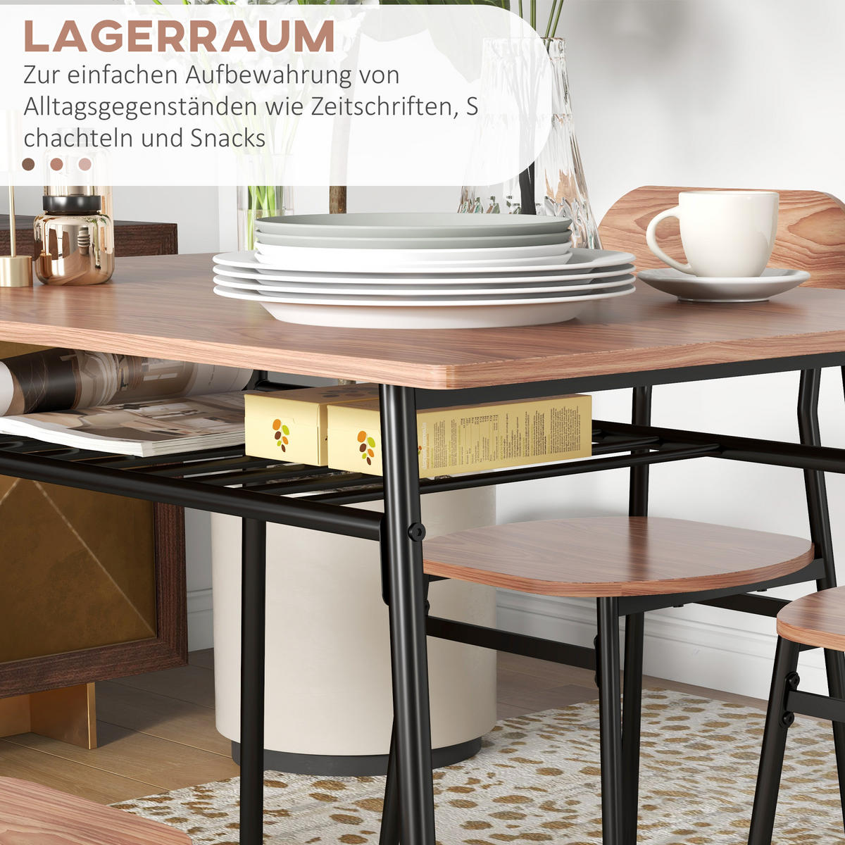 ESSGRUPPE, MDF, Stahl, Teak - Teakfarben, Kunststoff (70/75/110cm) - HOMCOM