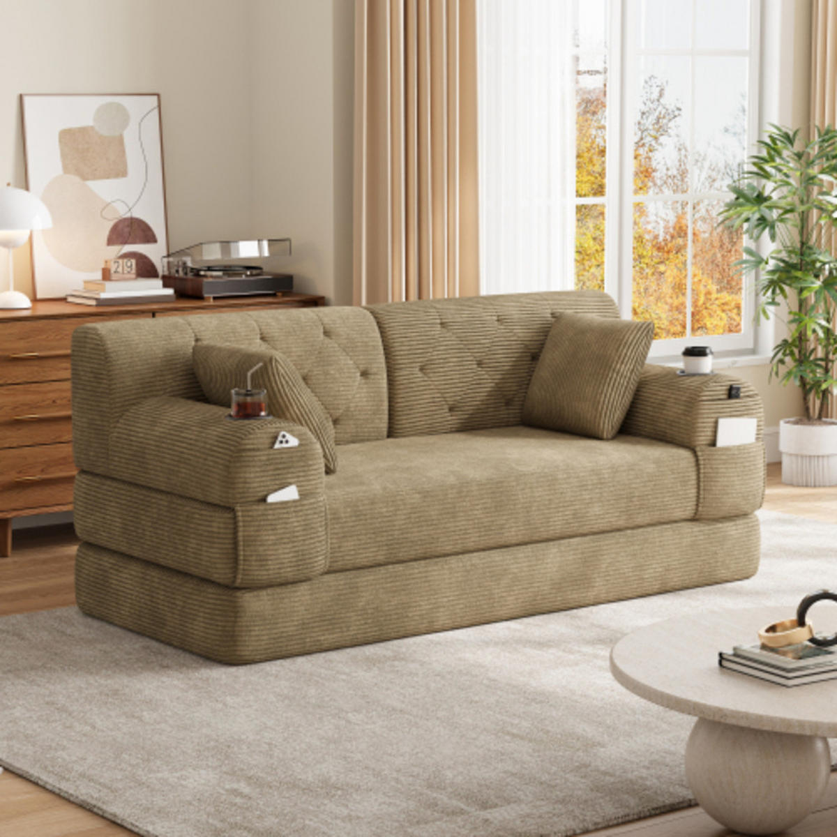 SCHLAFSOFA mit Metallrahmen hellbraun 168×80×81 cm aus Cordstoff - Hellbraun, Textil (80/81/168cm) - Luhomfu