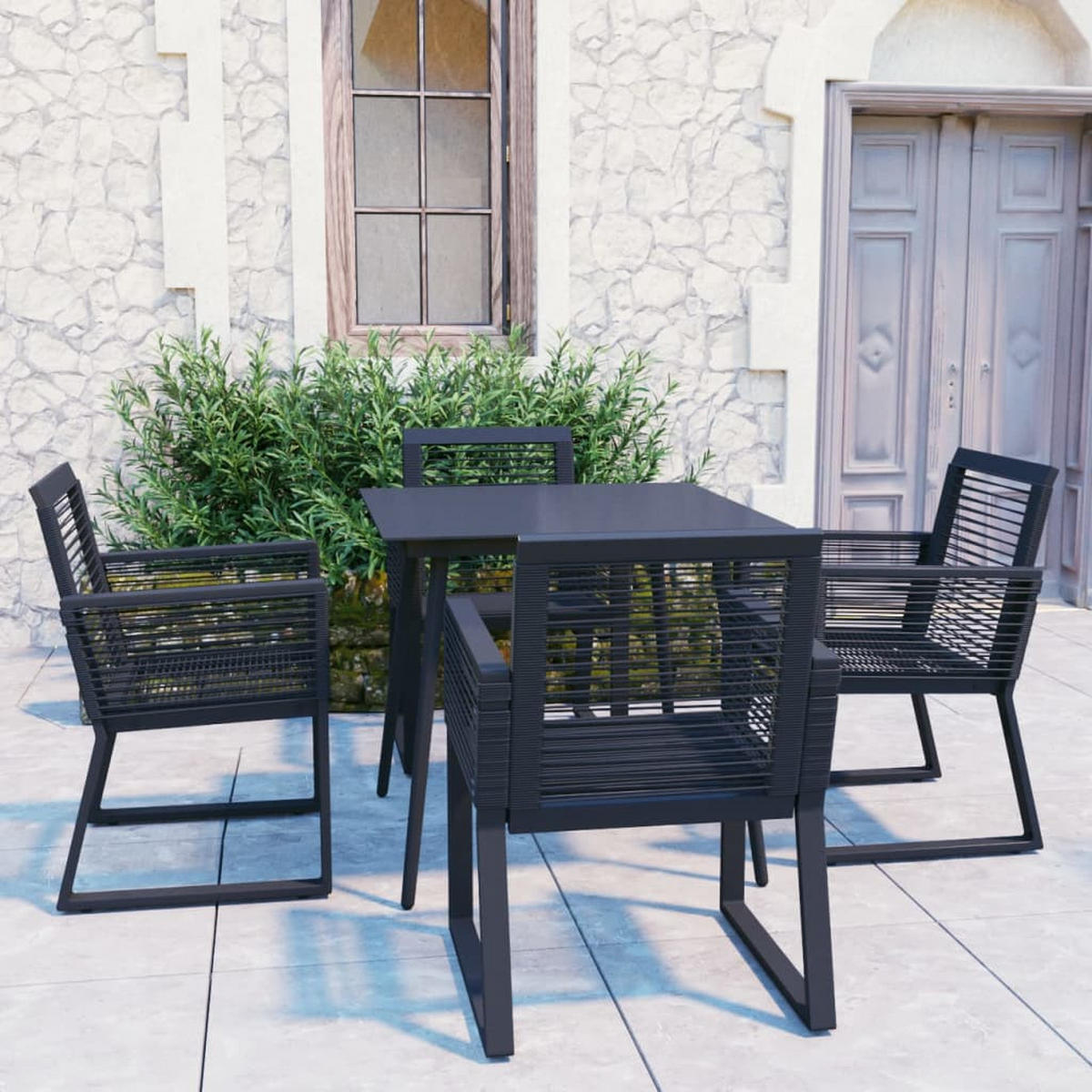 GARTEN-ESSGRUPPE 5-teilig Pvc Rattan Schwarz - Schwarz, Kunststoff - vidaXL