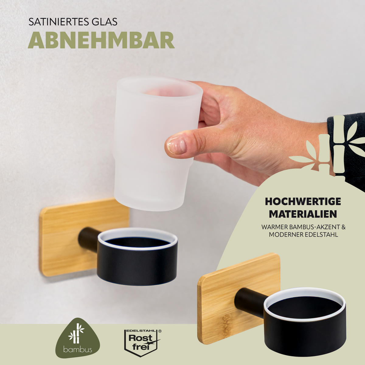 BECHERHALTER PIAZZA BLACK TAPE BAMBUS, Edelstahl, Bambus, schwarz - Schwarz, Metall (9/11/12cm) - bremermann