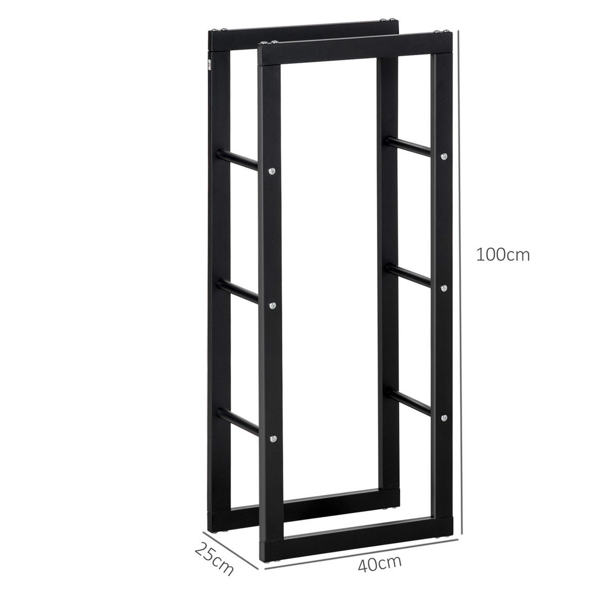 KAMINHOLZREGAL, Stahl, Schwarz, 40L x 25B x 100H cm - Schwarz, Metall (25/100/40cm) - HOMCOM