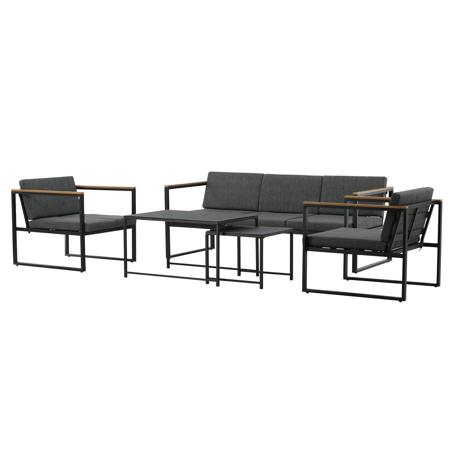 LOUNGESET - Schwarz - Stahl - 188 x 67 x 80 cm - Schwarz, Metall - home24