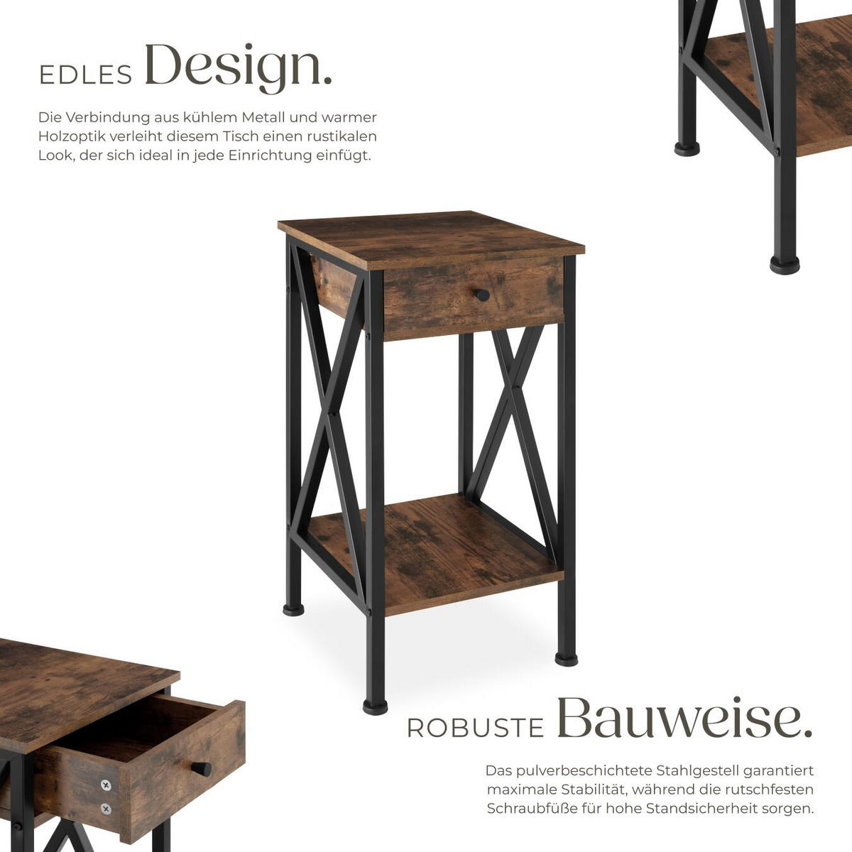 BEISTELLTISCH Dayton,35 x 35 x 70,5 cm,Industrial Holz dunkel, rustikal - Rostfarben, Holzwerkstoff (35/35/70.5cm) - tectake