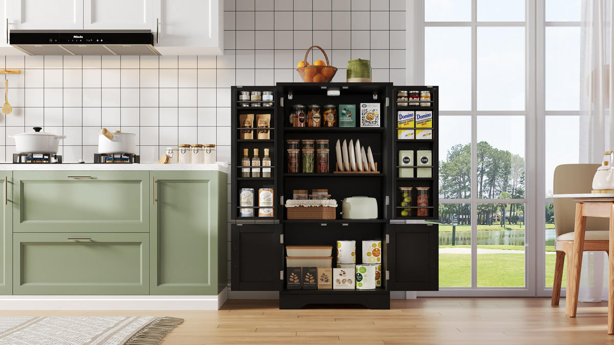 HOCHSCHRANK aus MDF mit 4 Türen, LED-Sensorlicht, 60/40/120 cm, Schwarz - Schwarz, Holzwerkstoff (40/120/60cm) - Redom