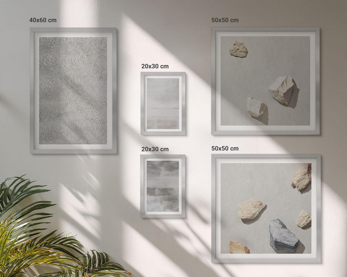 WANDBILDER 5er Set - 50x50 cm & 20x30 cm & 40x60 cm Silberner Rahmen - Moderne minimalistische Texturen - Silberfarben, Kunststoff (40/60cm) - ArtPrintCave
