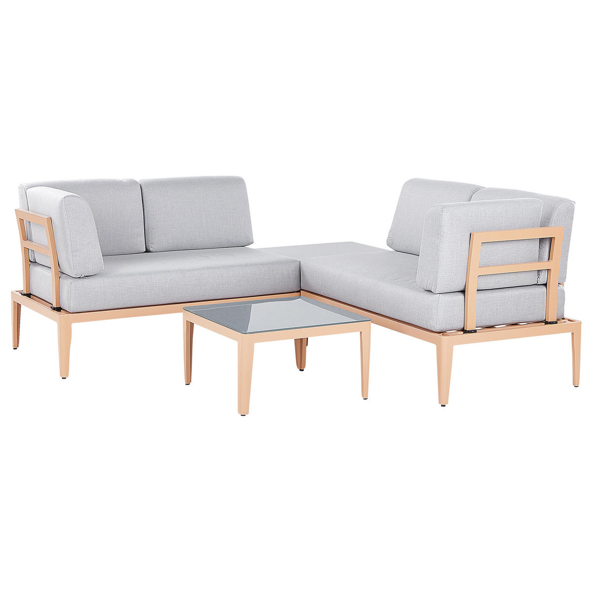 LOUNGE SET 6-Sitzer hellbraun rechtsseitig modular Auflagen hellgrau Rima III - Hellbraun, Metall - Beliani