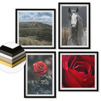 WANDBILDER 4er-Set - 50x50 cm & 40x60 cm Schwarzer Rahmen - Rote Rosen auf pferdegrauem Hintergrund - Schwarz, Kunststoff (50/50cm) - ArtPrintCave