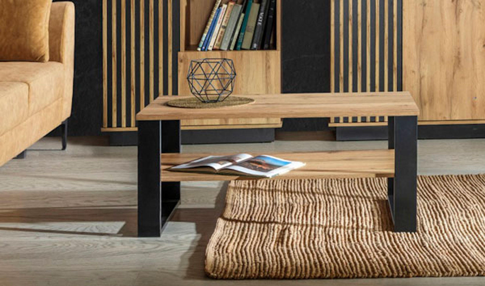 COUCHTISCH Lamia LA9 Wotan Eiche / schwarz 100 / 56 / 48cm - Schwarz/Braun, Holz/Holzwerkstoff (56/100/48cm) - Feldmann-Wohnen