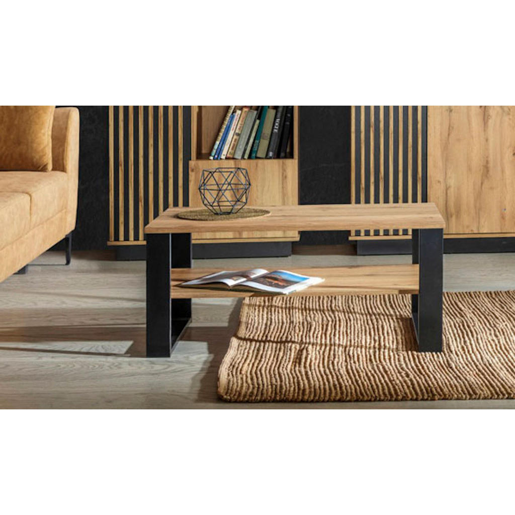 Thumbnail - Feldmann-Wohnen Couchtisch, Braun, Schwarz, Holz, 1 Fächer, Rechteckig, 100x48x56 cm, Wohnzimmer, Wohnzimmertische, Couc...
