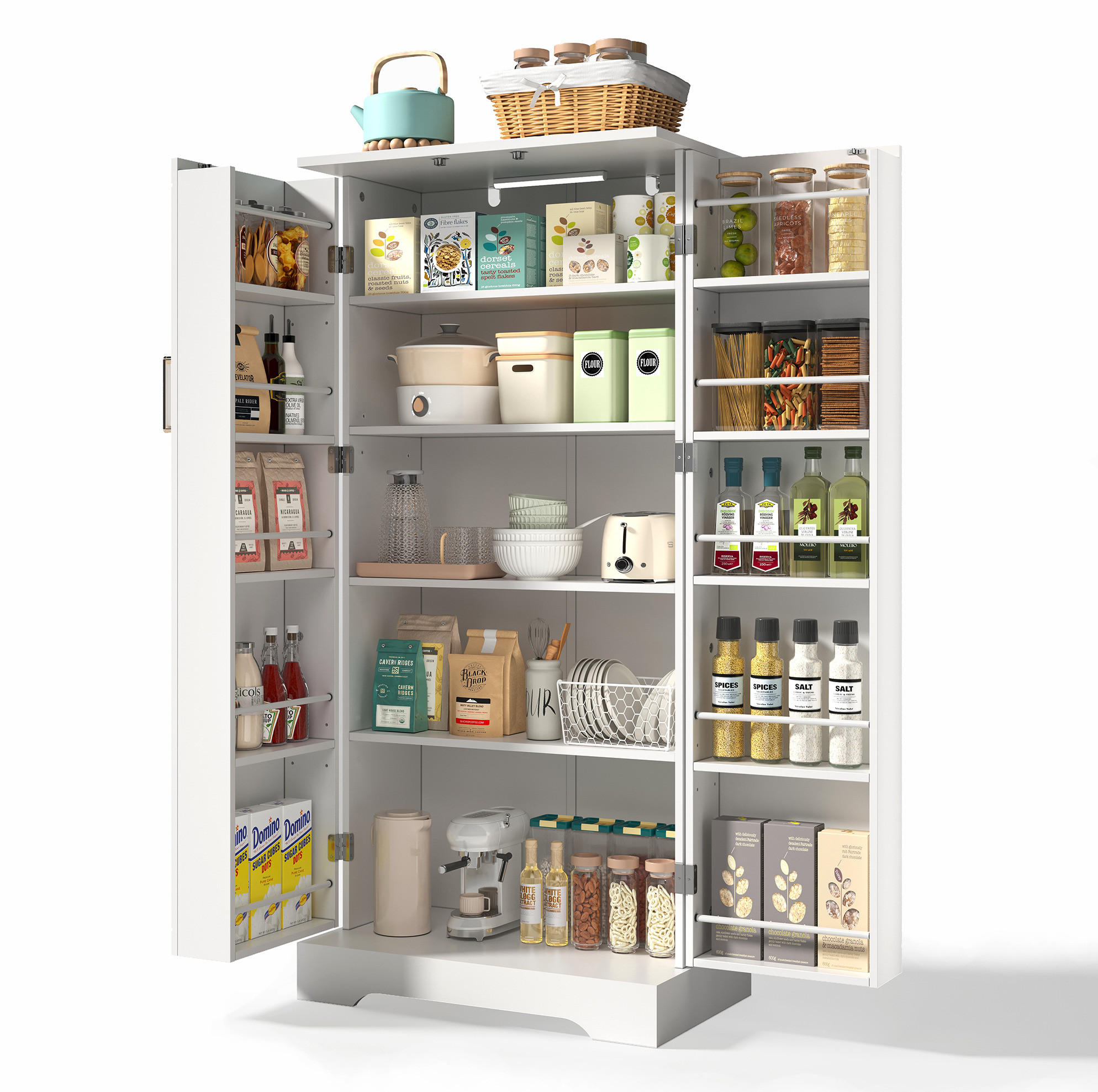 BUFFET aus MDF 60x35x128 cm Weiß mit LED-Sensorleuchte, verstellbaren Ablagen und platzsparendem Stauraum - Weiß, Holzwerkstoff (60/128/35cm) - Modfu