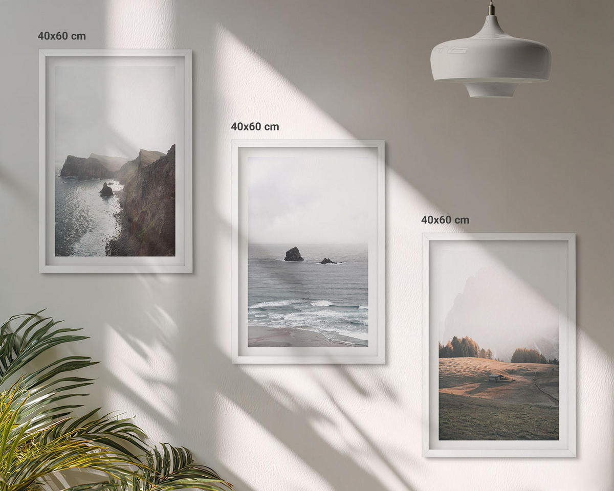 WANDBILDER 3er-Set - 40x60 cm Weißer Rahmen - Landschaften aus Bergen und Meer - Weiß, Kunststoff (40/60cm) - ArtPrintCave