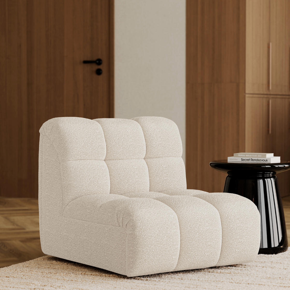 MODULARER Drehsessel SEVEN Bouclé-Stoff Creme 81cm - Creme, Textil (81/77/98cm) - Premium Interiors