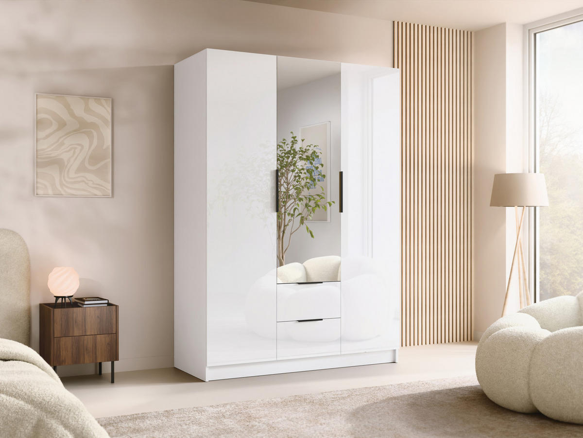KLEIDERSCHRANK Calwi II Gloss - Weiß Hochglanz/Schwarz, Holzwerkstoff/Kunststoff (150/216/60cm) - MIRJAN24