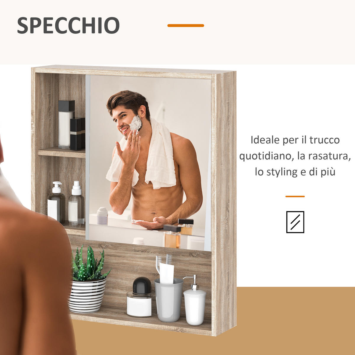 SPIEGELSCHRANK, platzsparend, mit Tür, Wandmontage, 60 x 15 x 76 cm ,Eiche - Braun, Glas (60/76/15cm) - Vallsero
