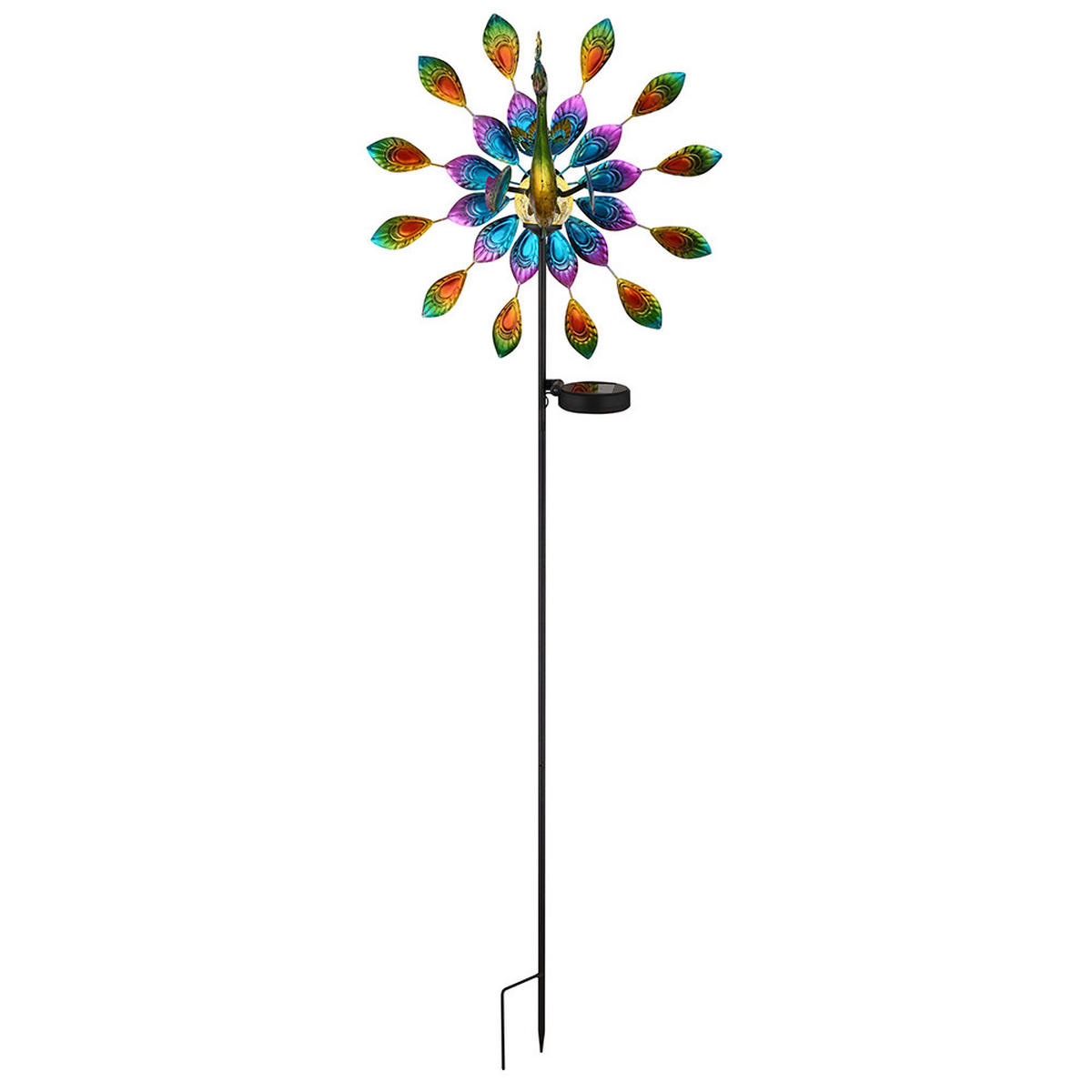 SOLARLEUCHTE LED, bunt, Pfau-Design, Erdspitz, 2er Set - Multicolor, Metall (38/25/120cm) - Globo Lighting
