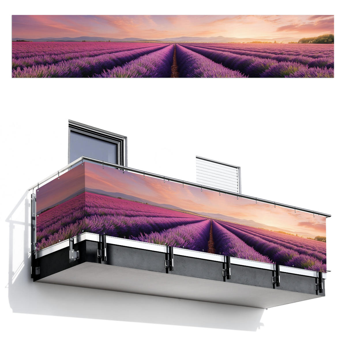 BALKON-SICHTSCHUTZ Lavendelfeld - Sonnenuntergang - Lila - Blumen - Violett, Kunststoff (500/100cm) - MuchoWow