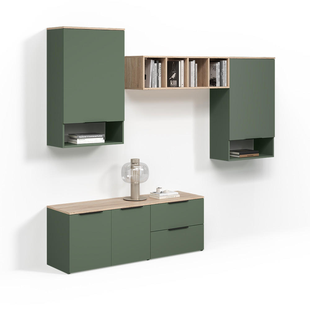 WOHNWAND Piave Grün 5 Teile - Grün, Holzwerkstoff (80/50/40cm) - Livinity®