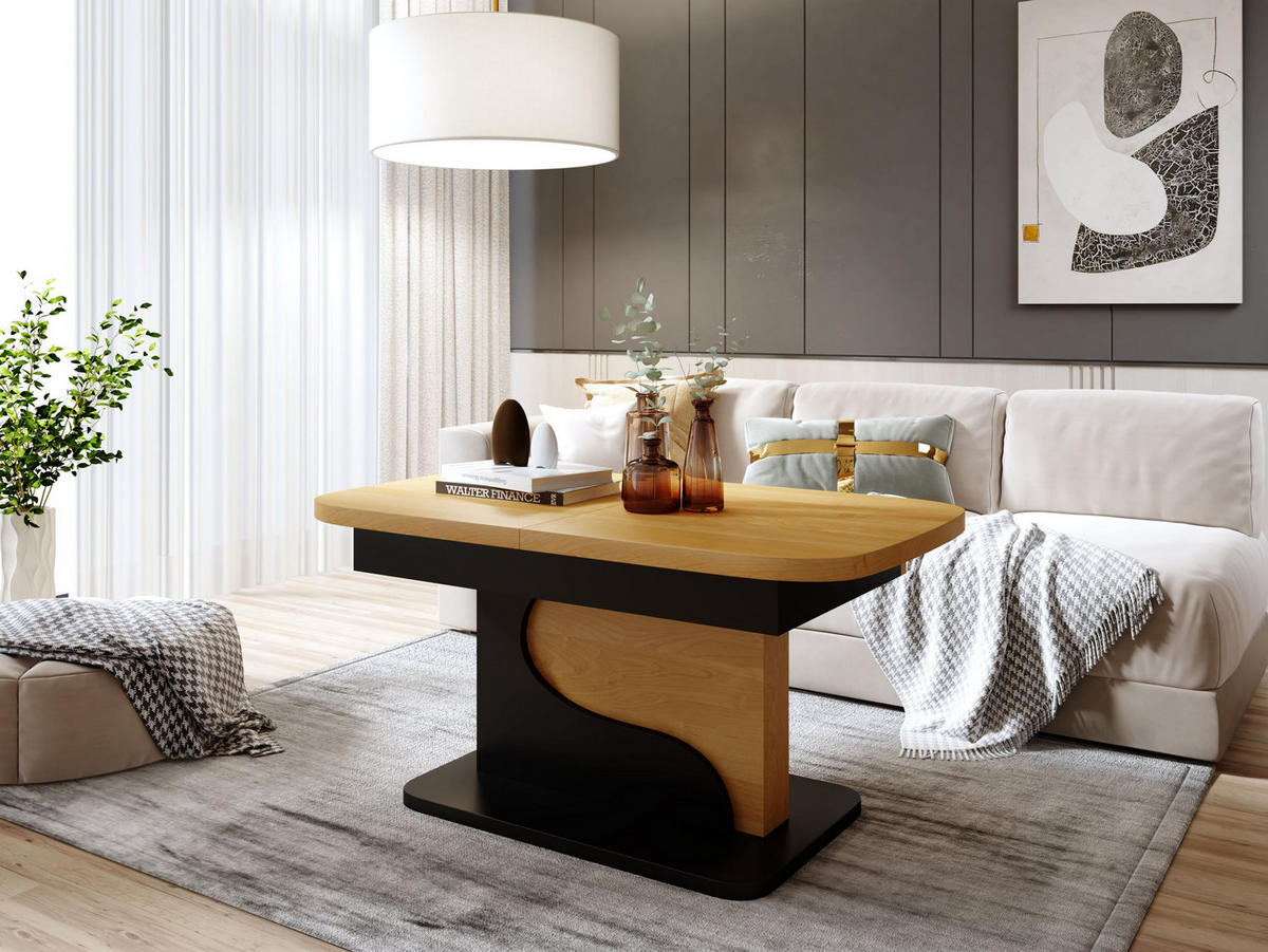 COUCHTISCH rechteckig Erle - Schwarz matt ausziehbar höhenverstellbar - Erlefarben/Schwarz, Holzwerkstoff (70/120/58cm) - designimpex