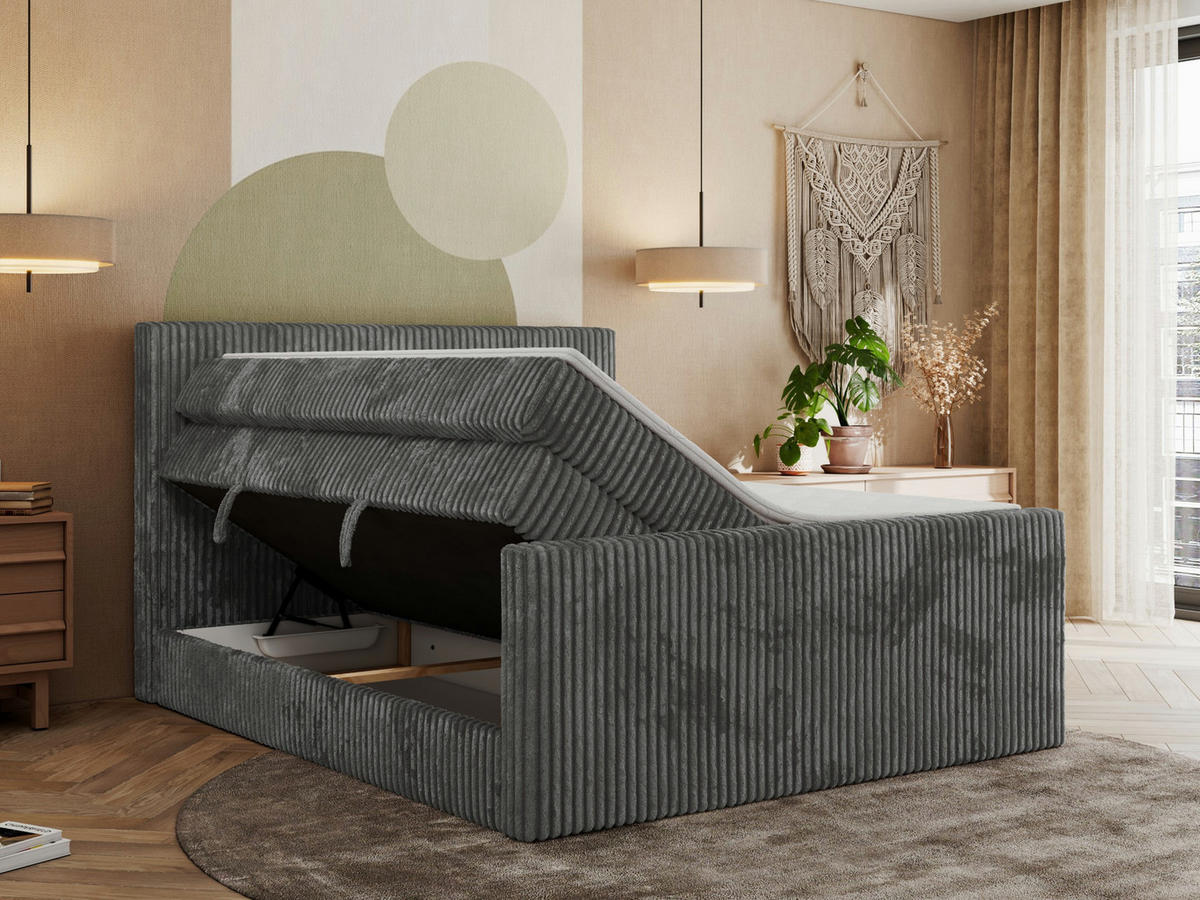 BOXSPRINGBETT TILIANO KING DUO 160/200 - Grau Cord - H4 - Grau, Textil (160/200cm) - MKS