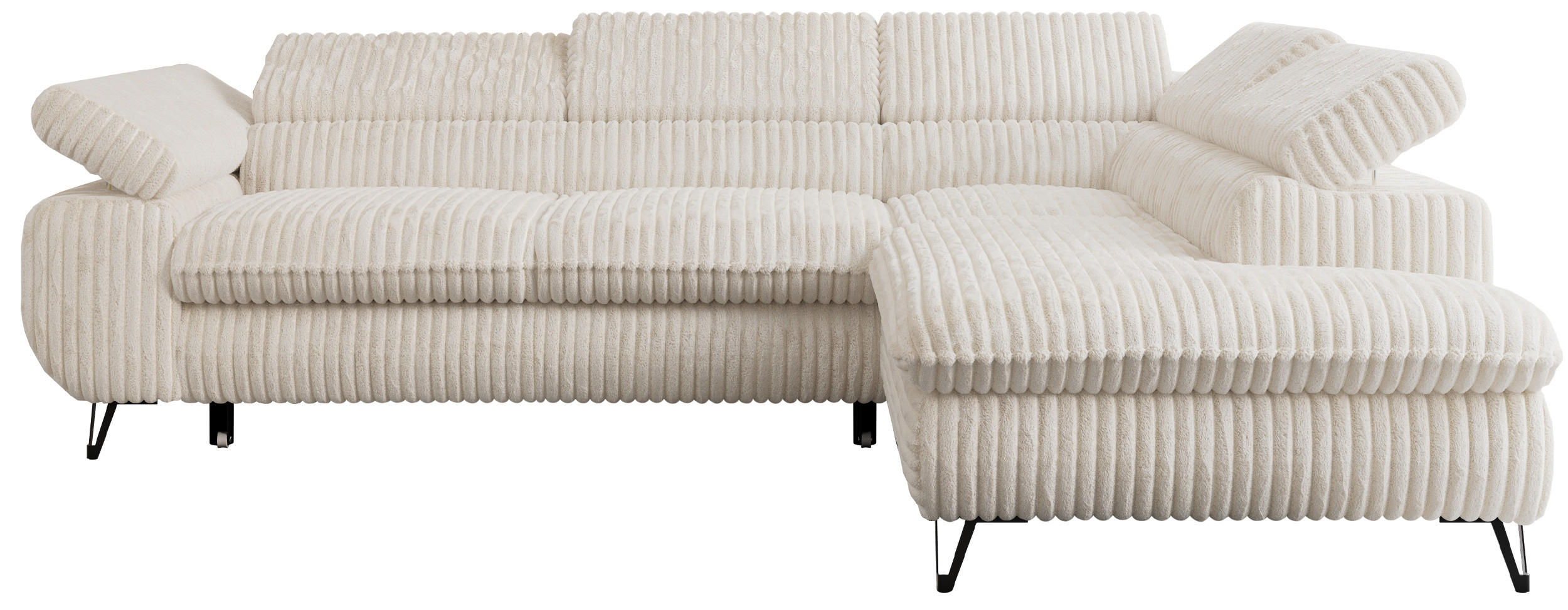 ECKSOFA PETER L Beige Cord - Rechts Seite - Beige/Schwarz, Textil/Metall (273/208cm) - MKS