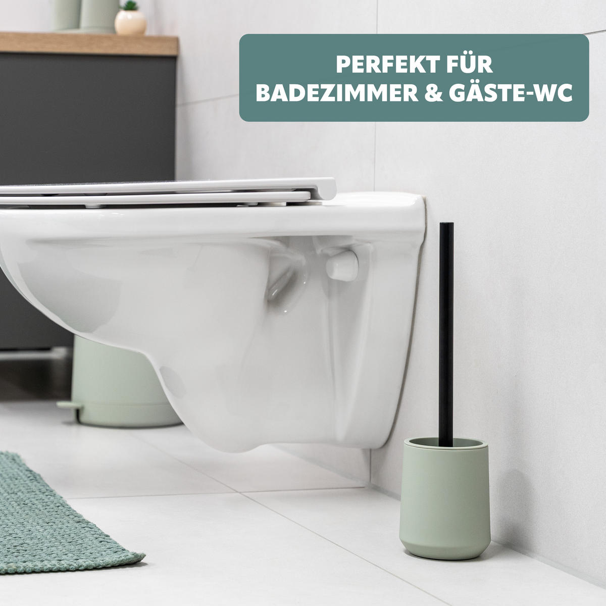 WC-GARNITUR TESERO, Kunststoff, salbei - Salbeigrün, Kunststoff (10.5/39.5/10.5cm) - eluno