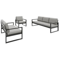 ZAHRADNÍ sada Stella se sedačkami a křeslem, s kovovým rámem, béžový - černá/béžová, kov - Beautysofa